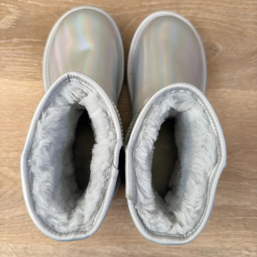 UGG Australia Classic Mini Iridescent Ankle Boots Silver Gray Women's Size US 5